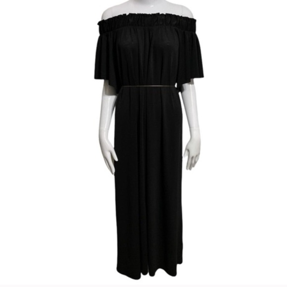Zara Black Crepe Off The Shoulder Maxi Dress oh. - Picture 4 of 11